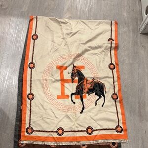 Orange and Black Horse Print Blanket Scarf / wrap worn once